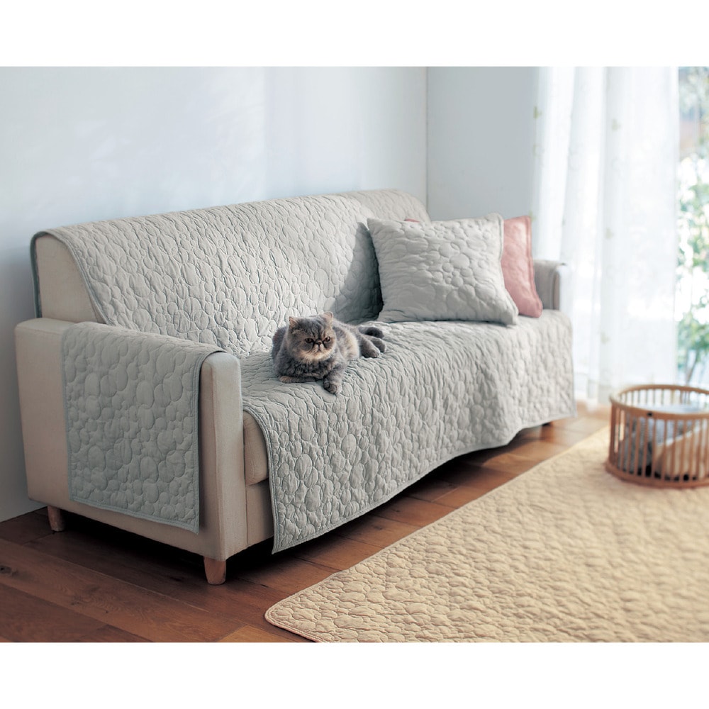 ウォッシュキルトの肘掛付きソファカバー「ミッキーモチーフ