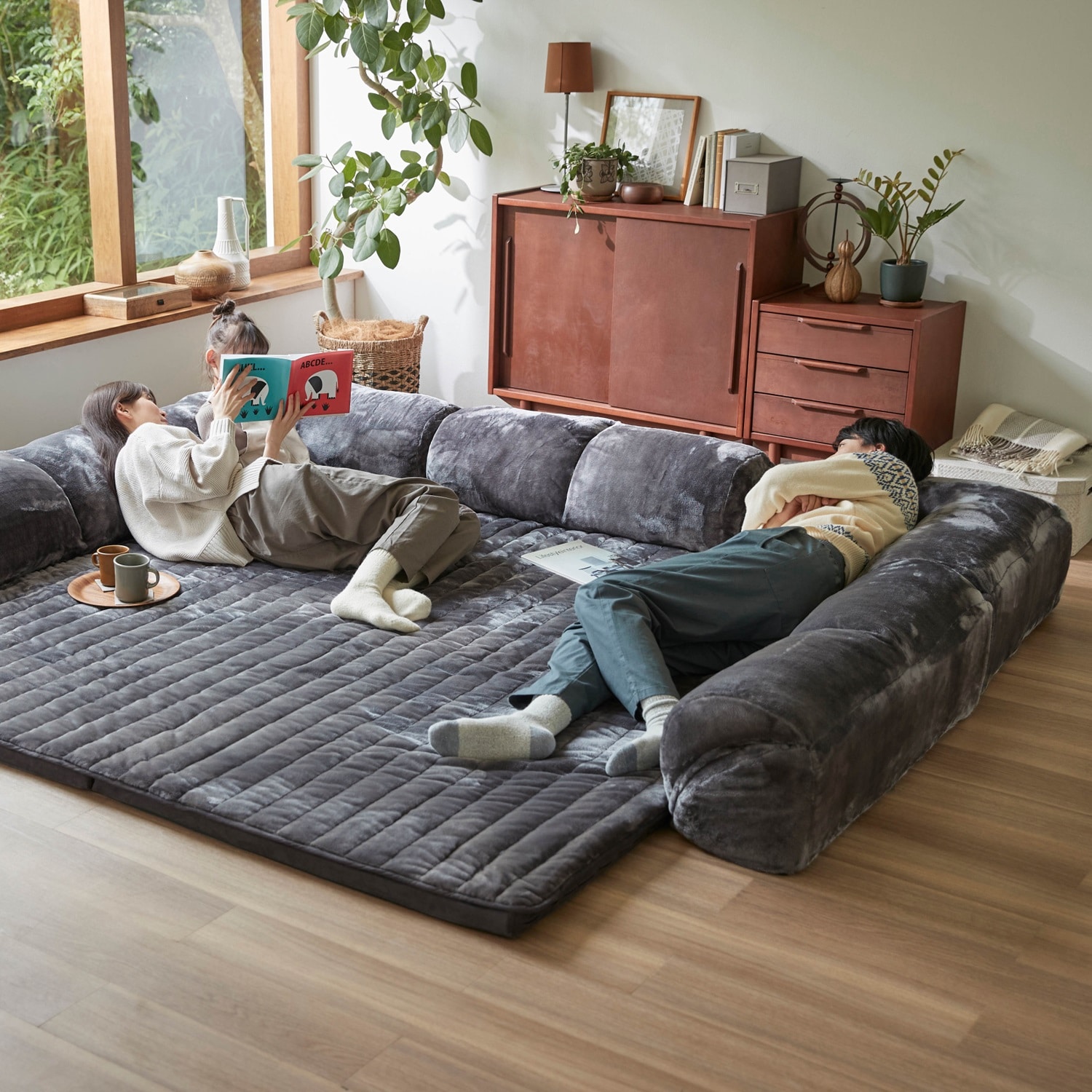 あったかなめらかなカバーが洗えるダブルコーナーローソファーセット