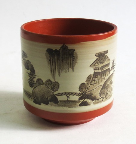 昭和レトロ 朱泥風山水 切立湯呑み【通販/寸胴型/湯飲み/湯のみ/茶器