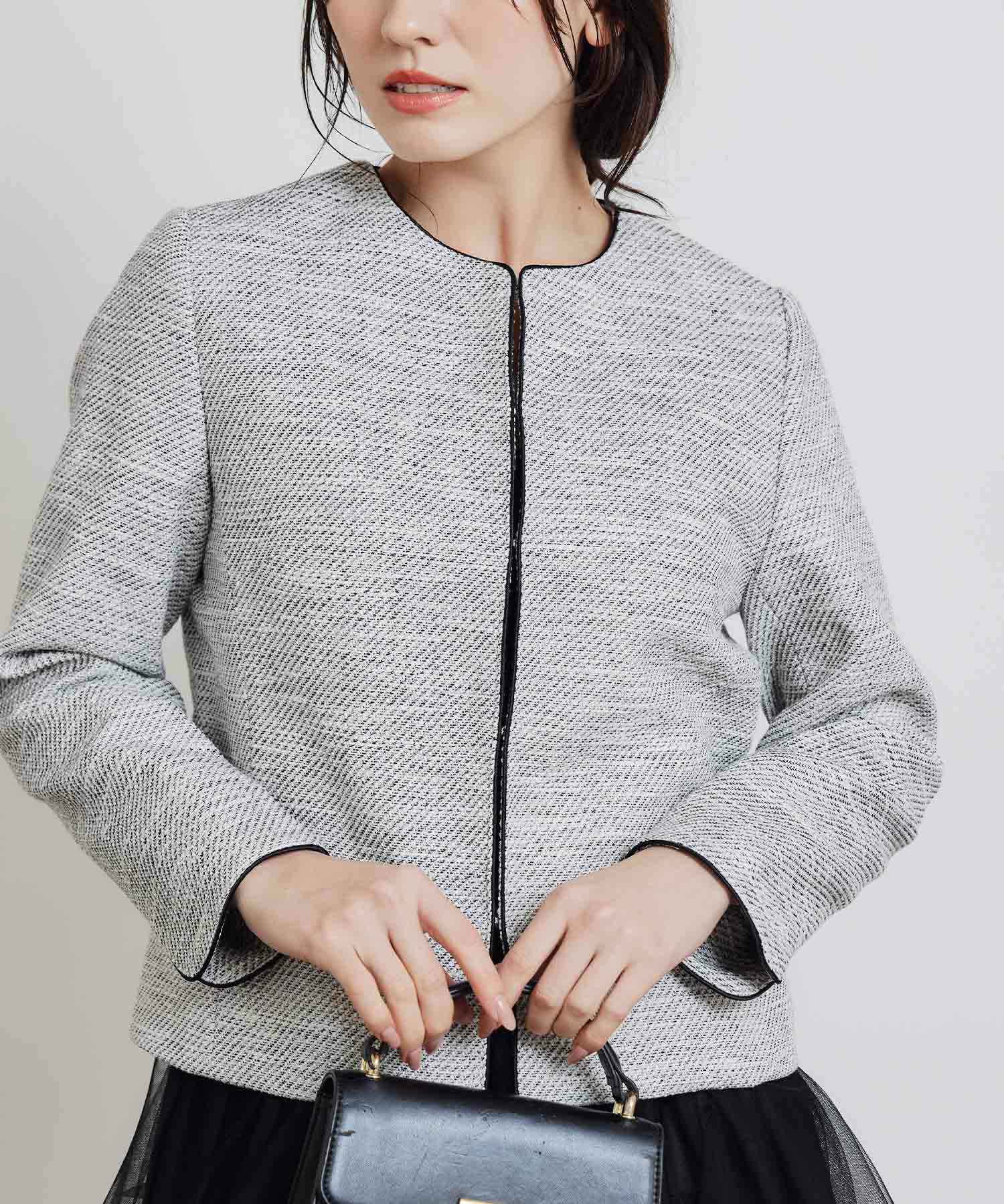 セットアップ可能】綾織りツイードノーカラージャケット | PICCIN