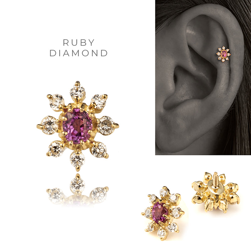 フラワーモチーフ ジュエリーボディピアス 軟骨ピアスパーツ│16G/14G