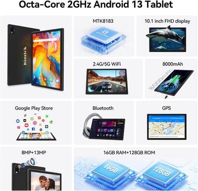Kimlok Android 13 Tablet 2025 Newest 10 inch Octa Core Tablet