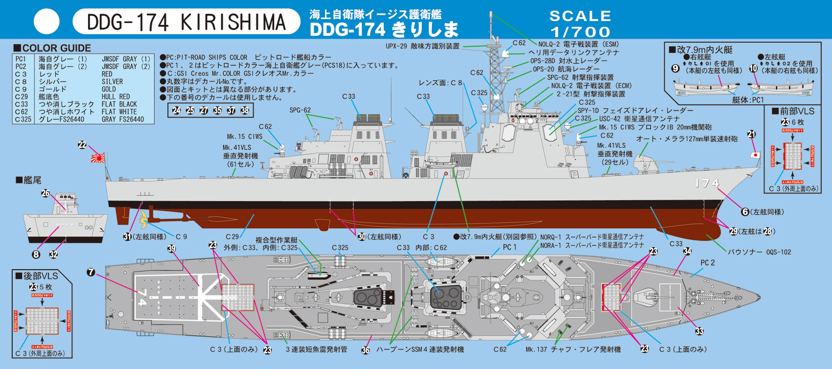 J63 1/700 海上自衛隊 護衛艦 DDG-174 きりしま – ピットロード