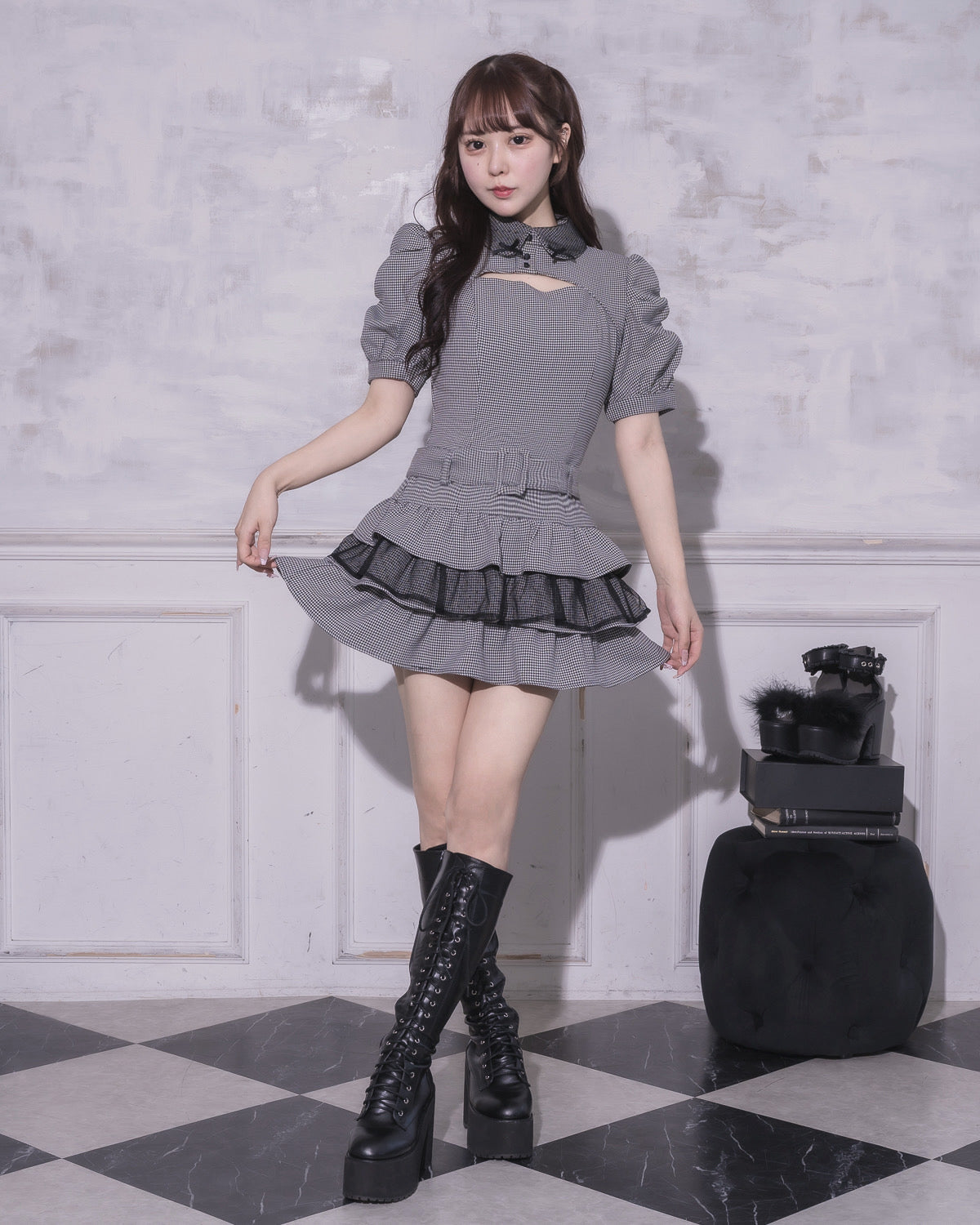 チュールカットアウトティアードワンピース – pium