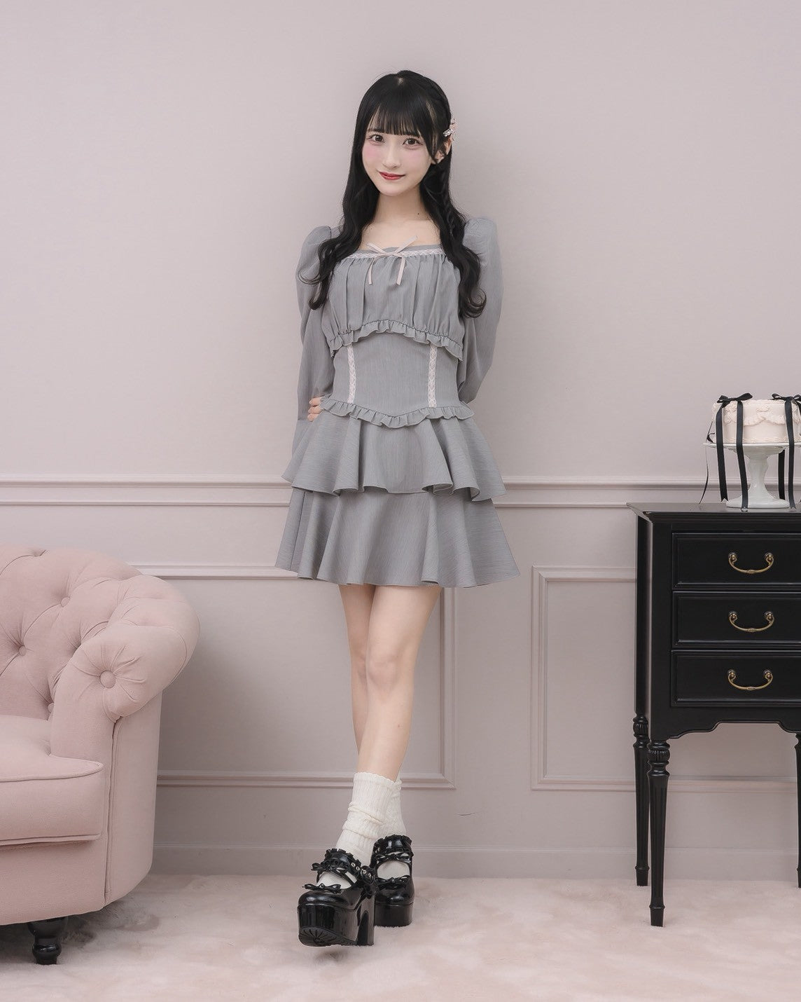 はしごレースフリルティアードワンピース – pium