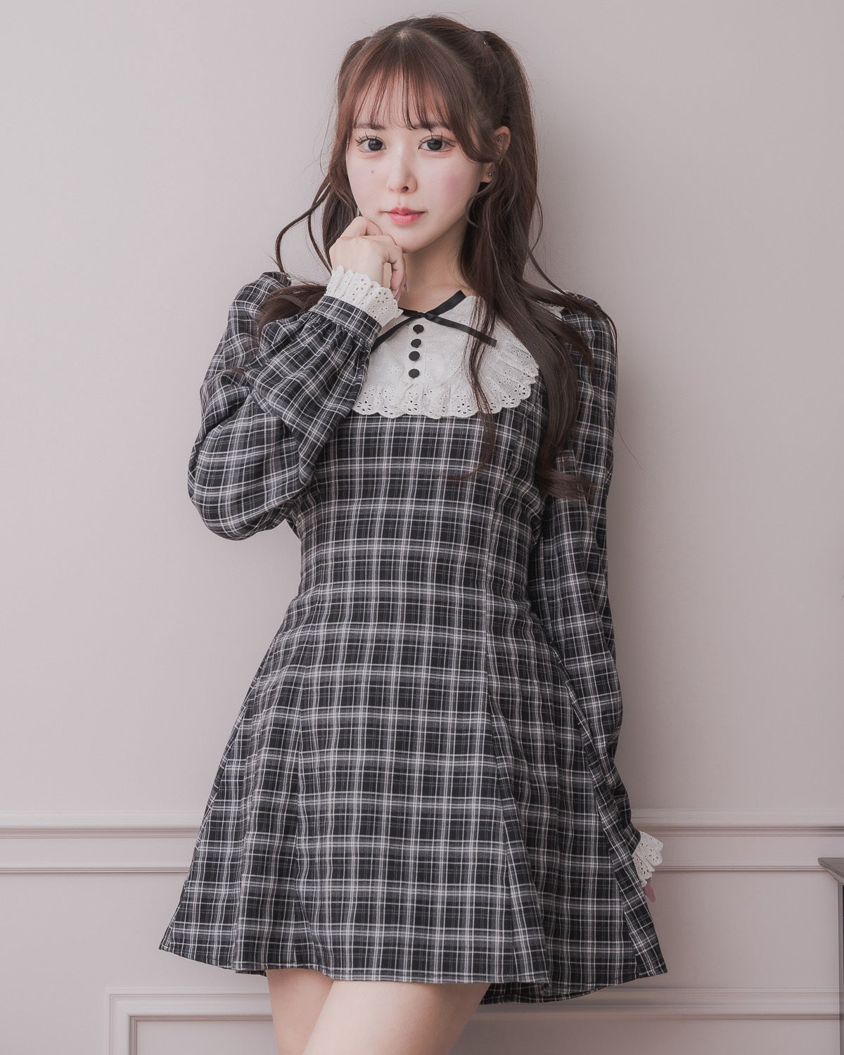 コットンレース長袖カフェワンピース – pium