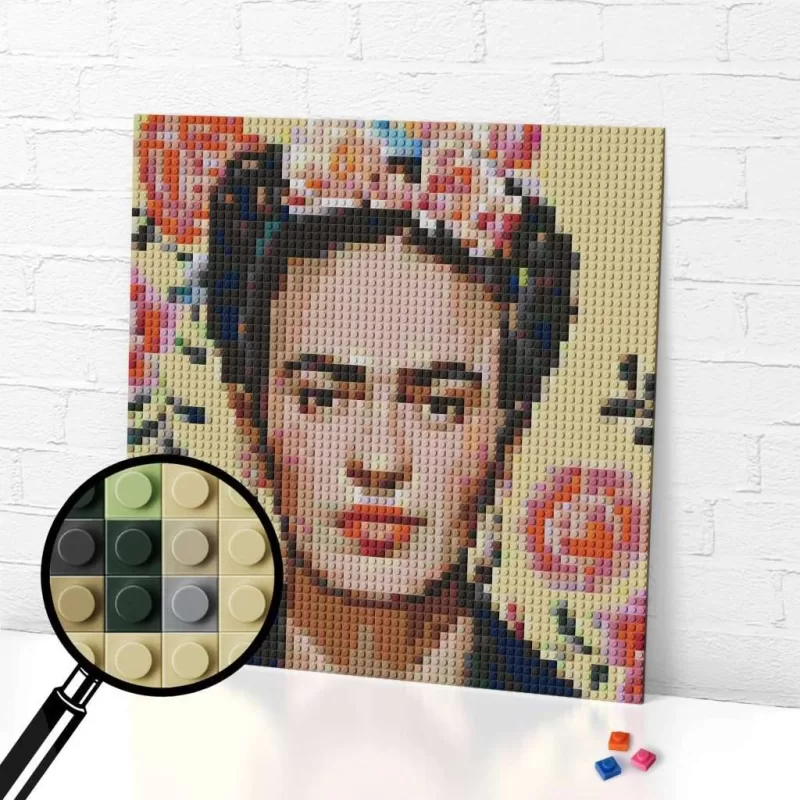 Frida Kahlo Yellow Portrait Pixel Art Brick Mosaic