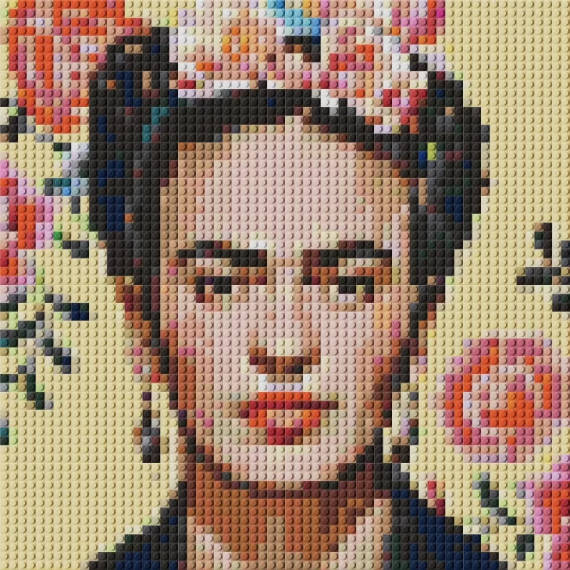 Frida Kahlo Yellow Portrait Pixel Art Brick Mosaic