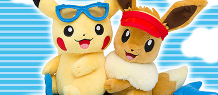 ホエルオーに乗るピカチュウとイーブイのぬいぐるみ登場。30cmの大きい