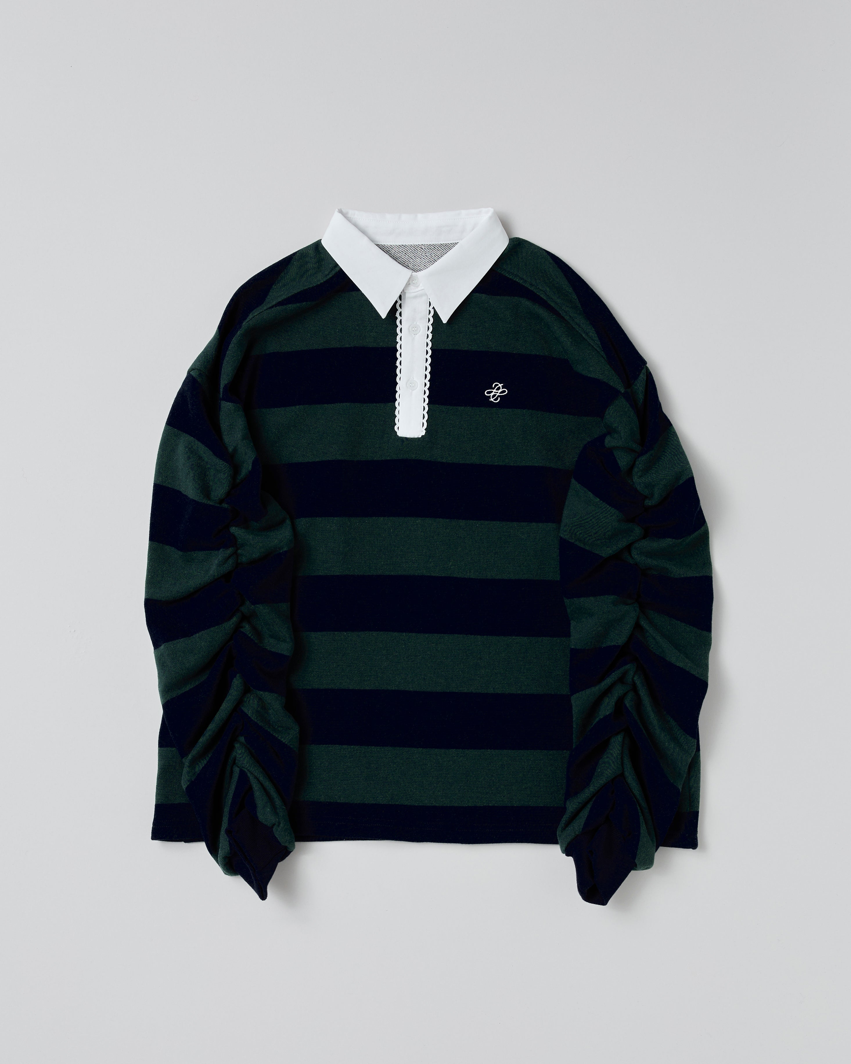 Gathered sleeve rugby shirt (green/navy)