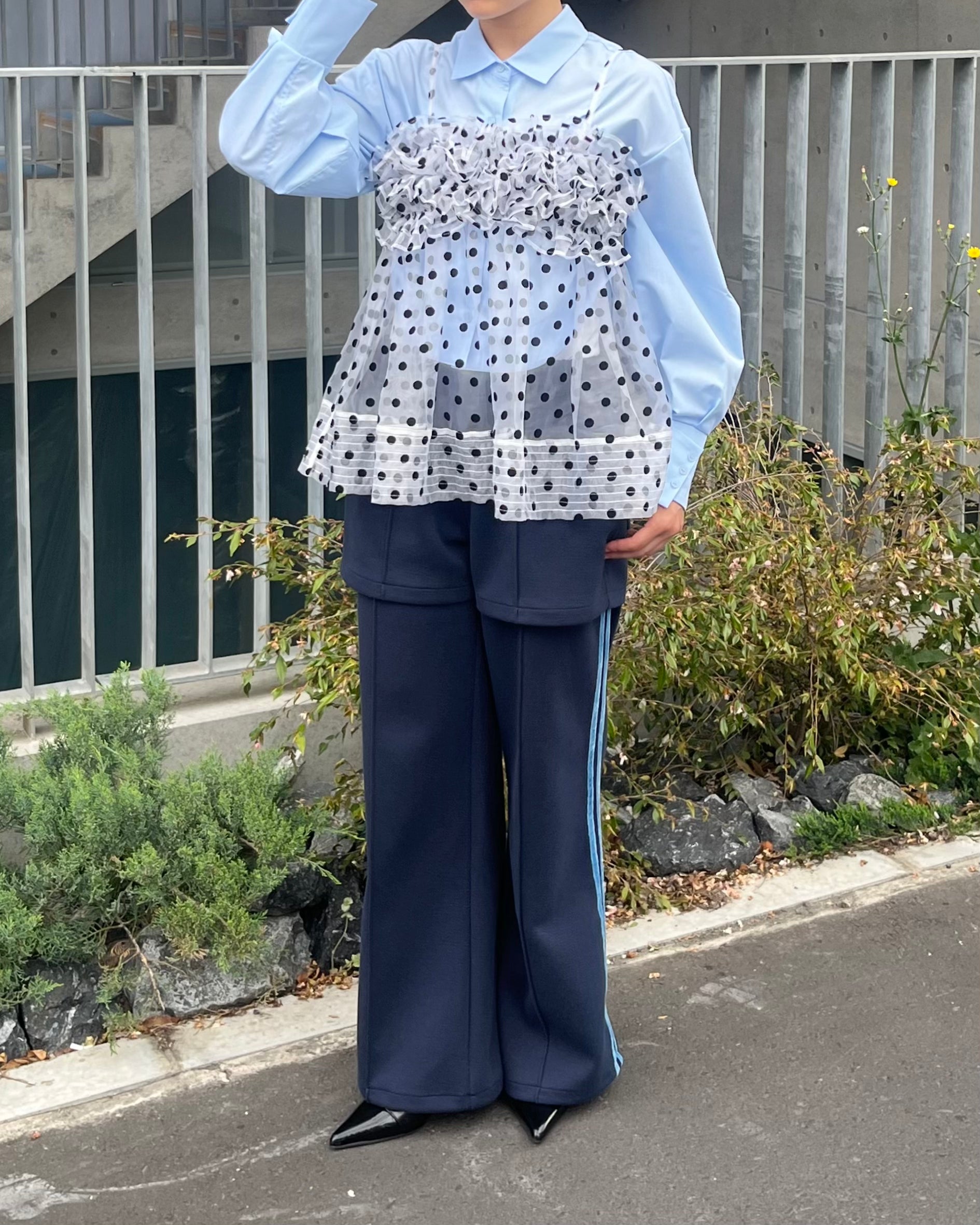 Wave gathered peplum bustier (dot)