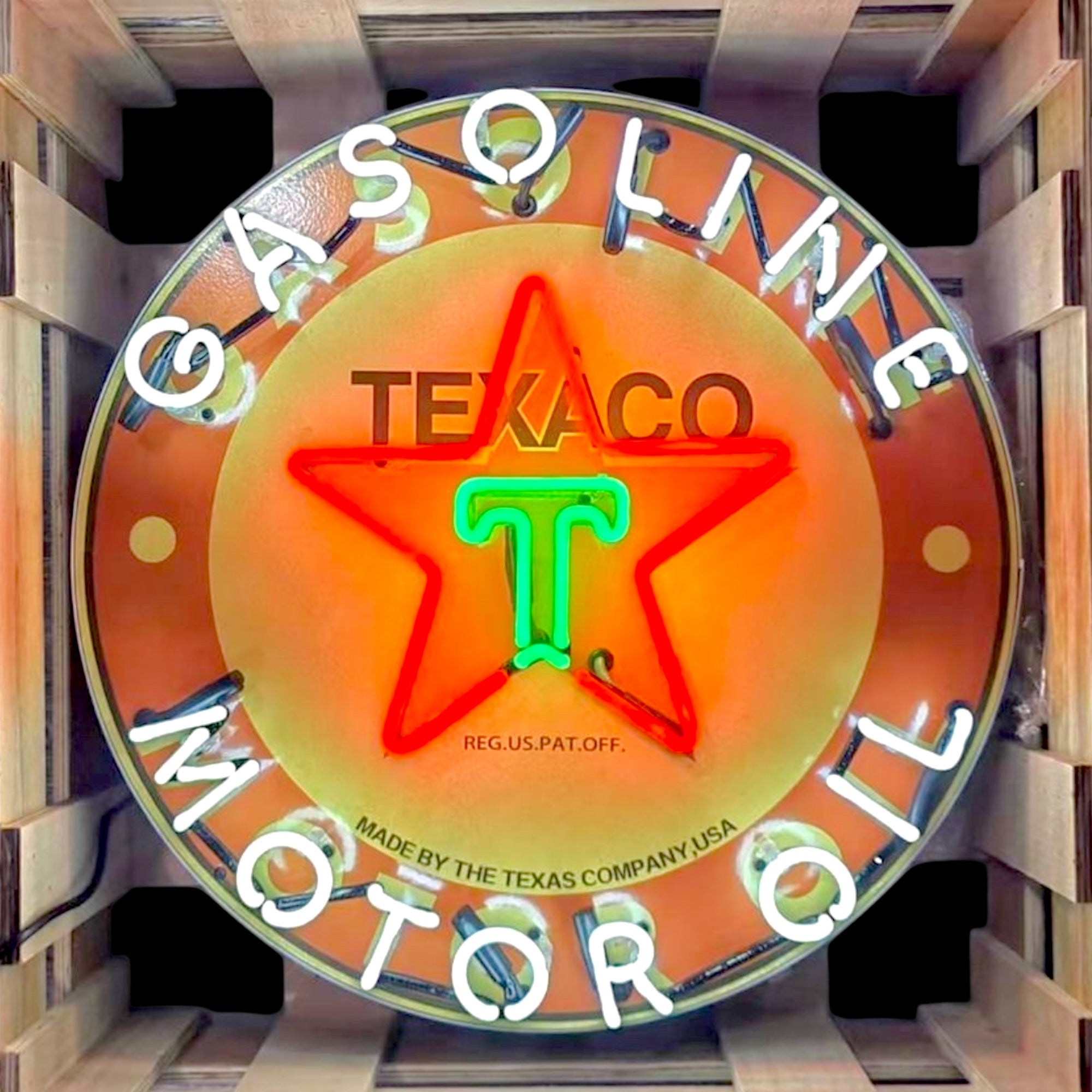 Texaco Gasoline & Motor Oil - Real Neon Porcelain Can | No Cheap
