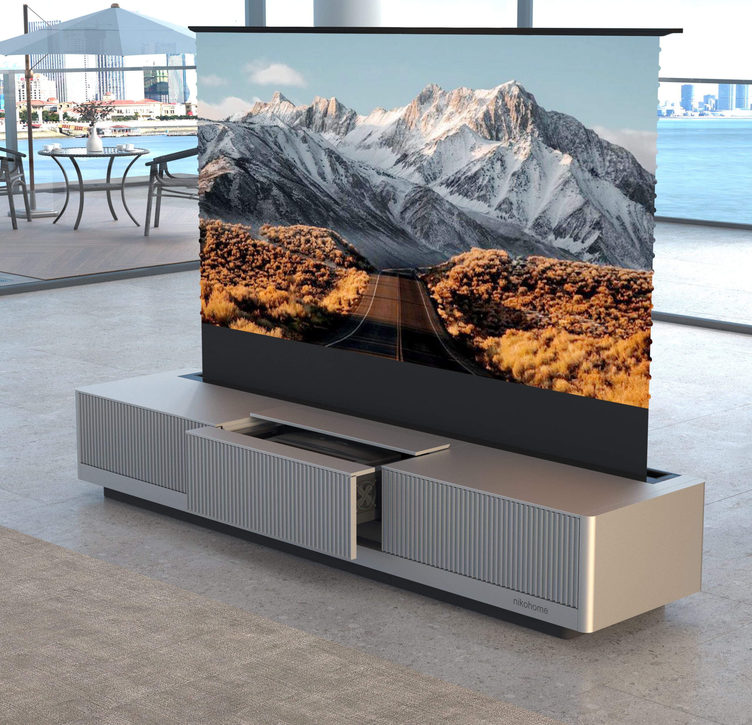 Smart Laser TV Cabinet - NIKOHOME Phantom 10 - Silver Fox - for