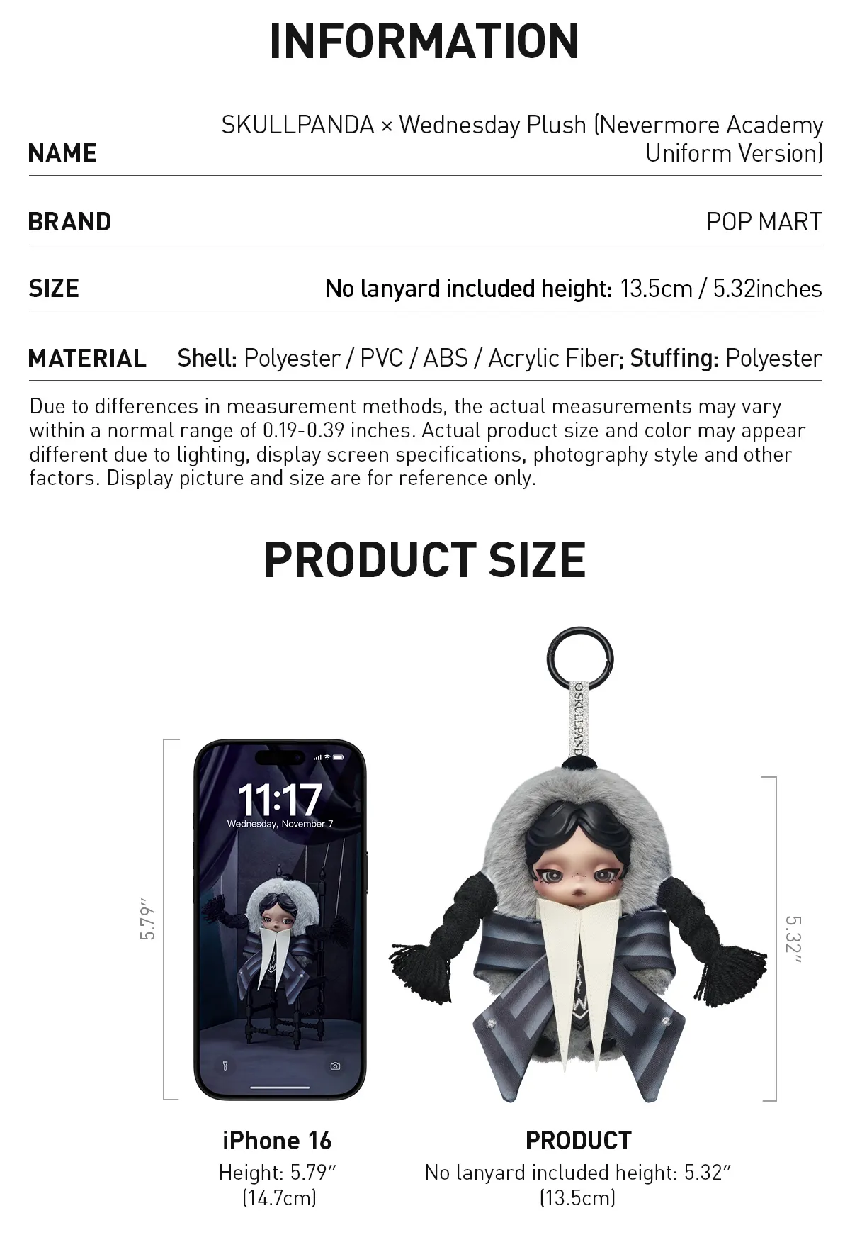 SKULLPANDA × Wednesday Plush（Nevermore Academy Uniform Version