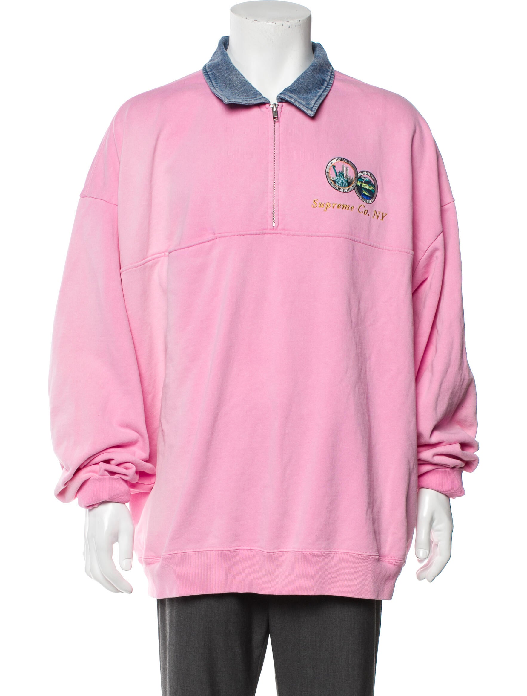 Supreme 2023 Denim Collar Half Zip Polo Sweater - Black Sweaters