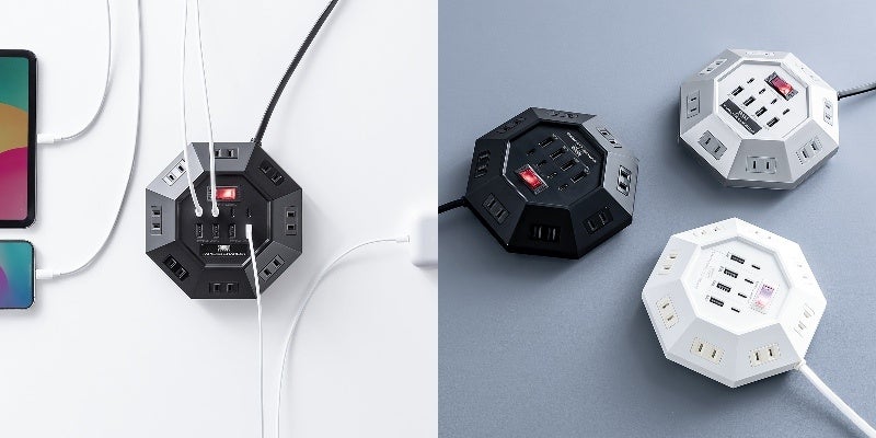 AC8個口×USB8ポート対応！八角形デザインで使いやすさ抜群の多機能電源