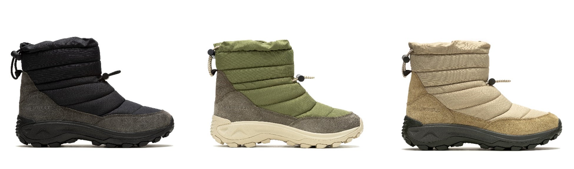 アッパーに撥水加工と軽量中綿施した ”軽量なのに暖かい” モック