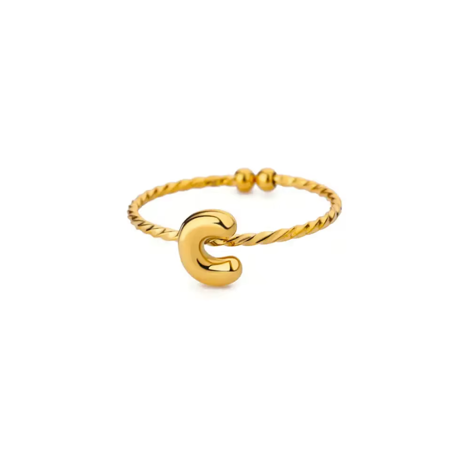 Gold Twist Initial Ring A-Z | Adjustable & Tarnish-Free – Pretty