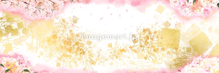 美しい和風金箔すやり霞の雲と夜桜満開桜吹雪が神秘的に舞降る日本の