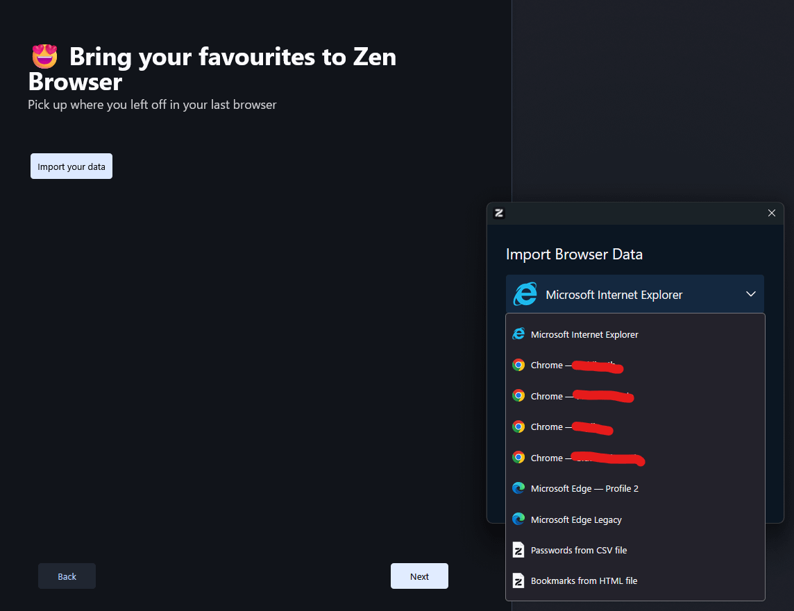 Firefoxからブックマーク、パスワード、ブラウザデータをインポート