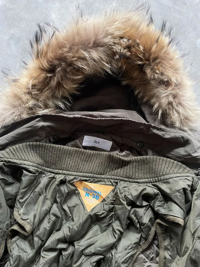 1990's - SLY Military Napoleon Fur hoodie Jacket Y2k Grunge - Preloved