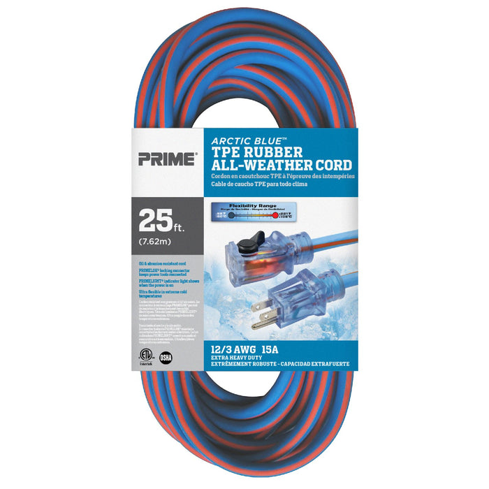 25ft 12/3 SJEOW Arctic Blue™ All-Weather Locking Extension Cord