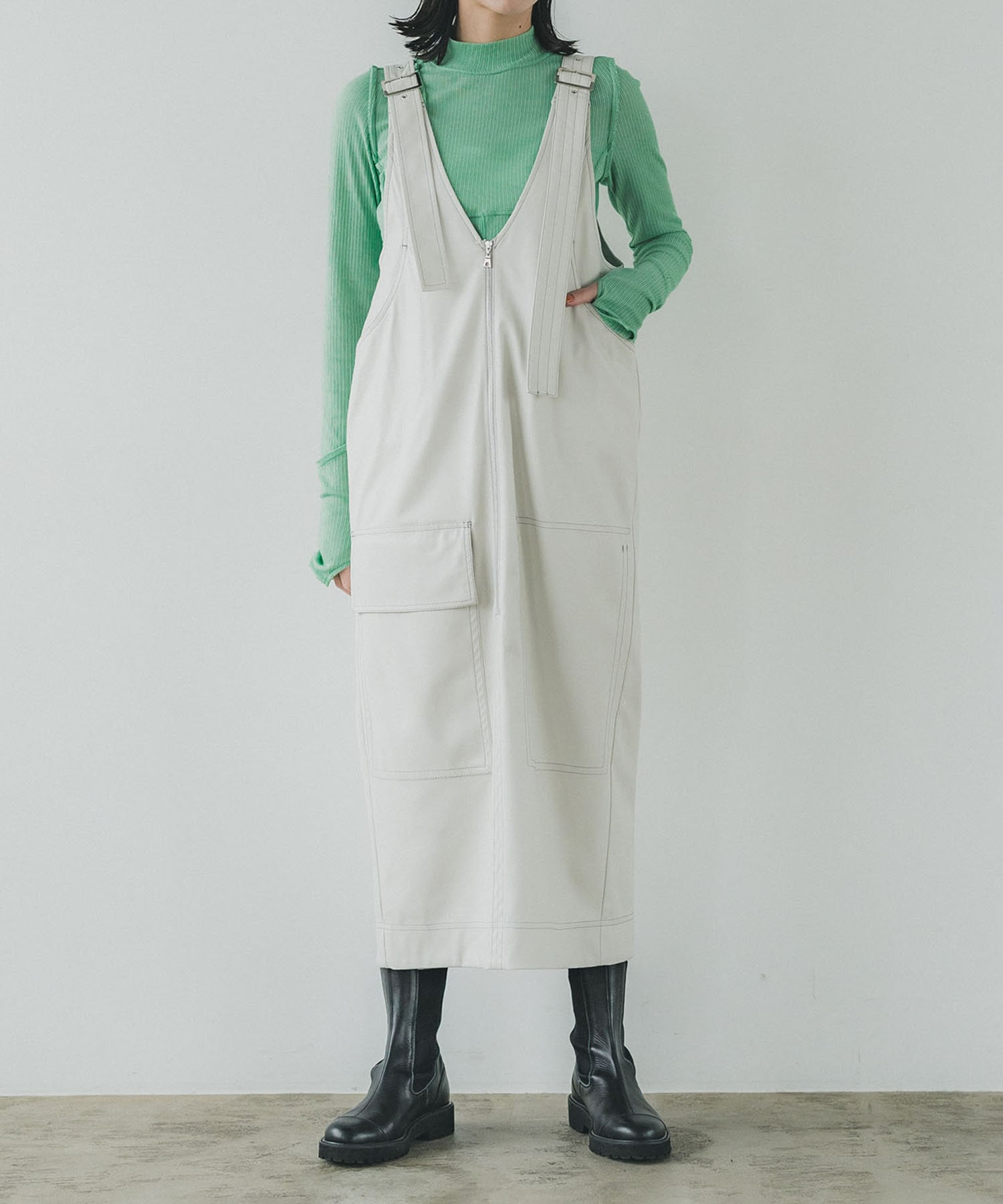 ヴィーガンレザーステッチジャンスカ(1 LIGHT BEIGE): : ウィメンズ