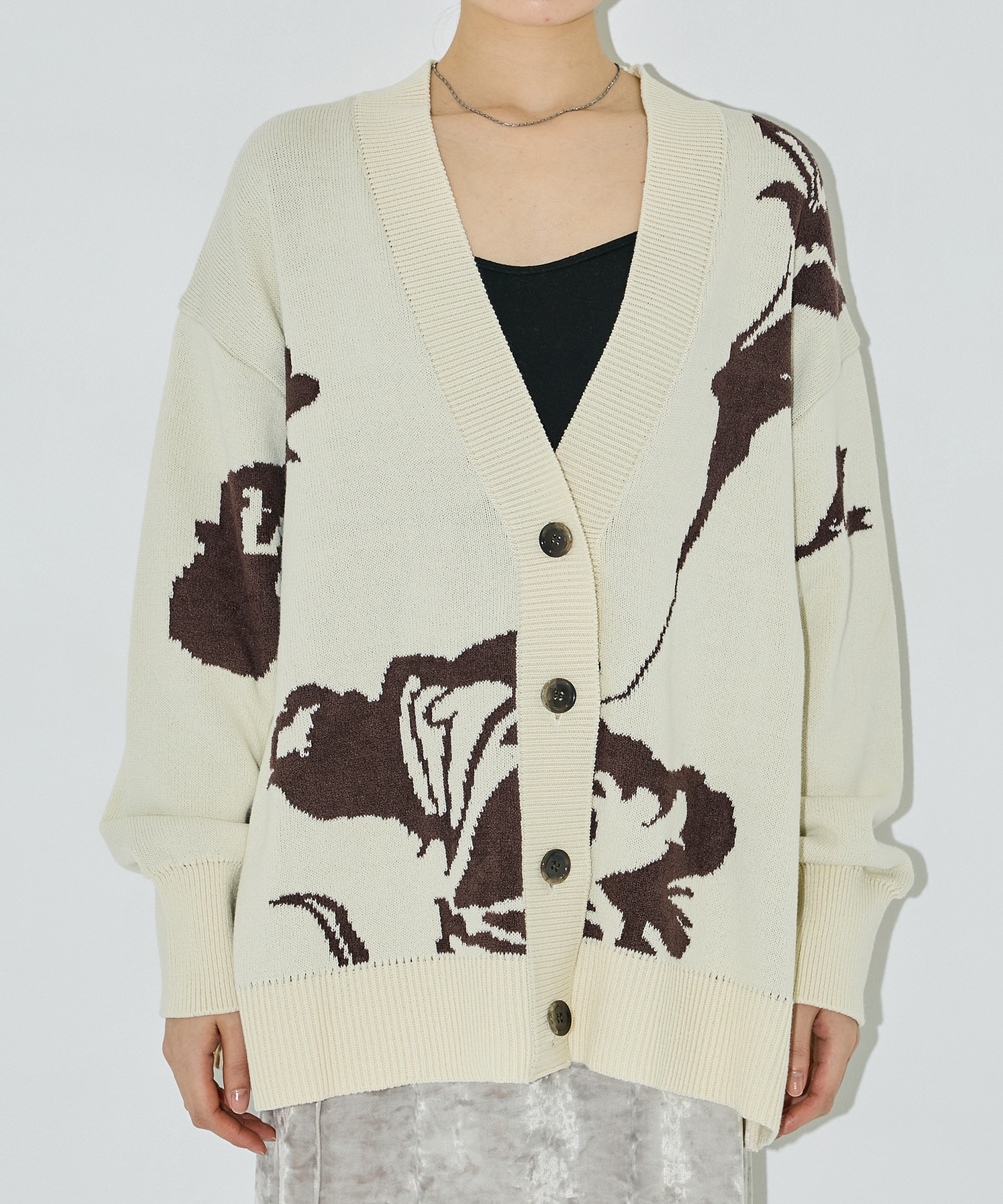 ビッグフラワージャガードカーディガン(FREE IVORY): : ウィメンズ