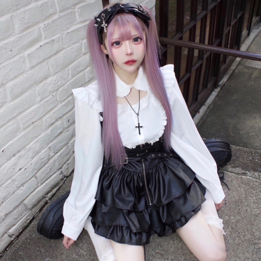 IMVAL / Frill Leather Dress [BLK] - QOOZA