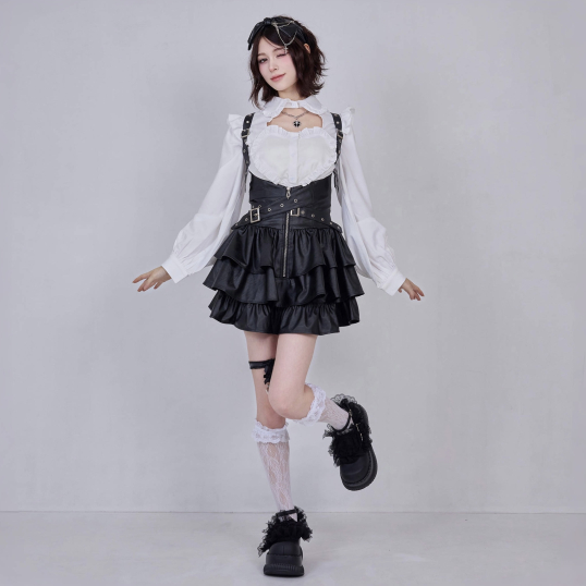 IMVAL / Frill Leather Dress [BLK] - QOOZA