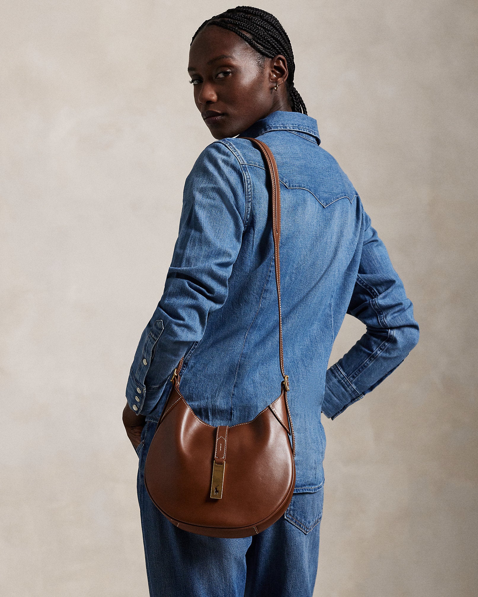 Polo Ralph Lauren Polo ID Leather Small Shoulder Bag - Brown