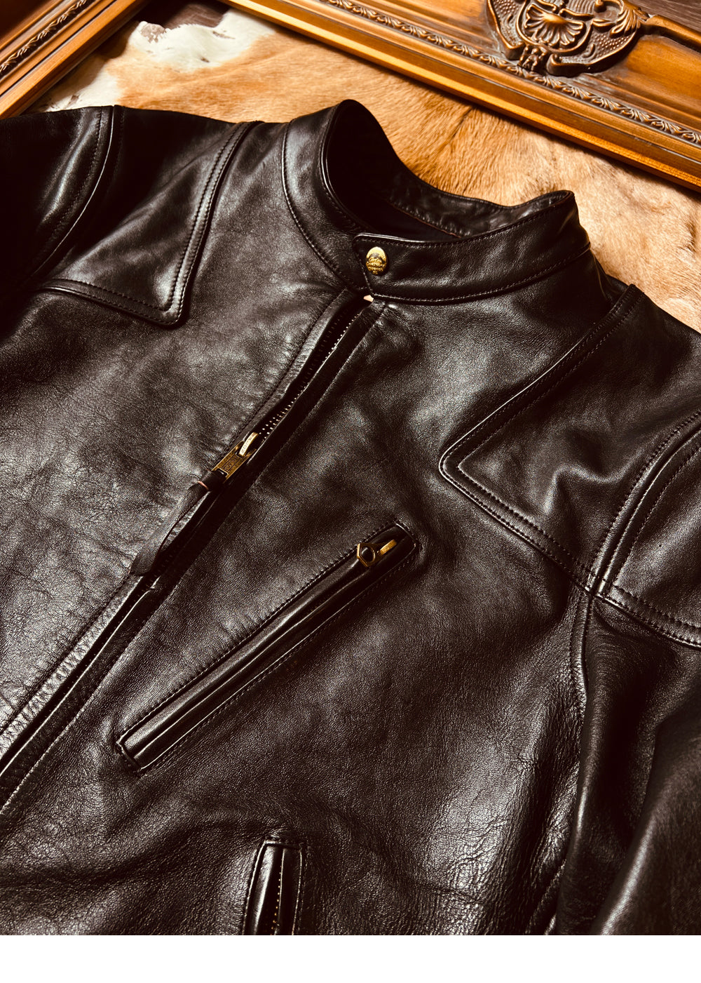 ウォッシュ加工 ホースハイドレザー シングルライダース ジャケット