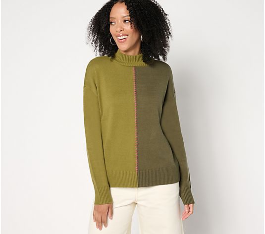 Peace Love World Solid or Split Color Mock-Neck Sweater - QVC.com