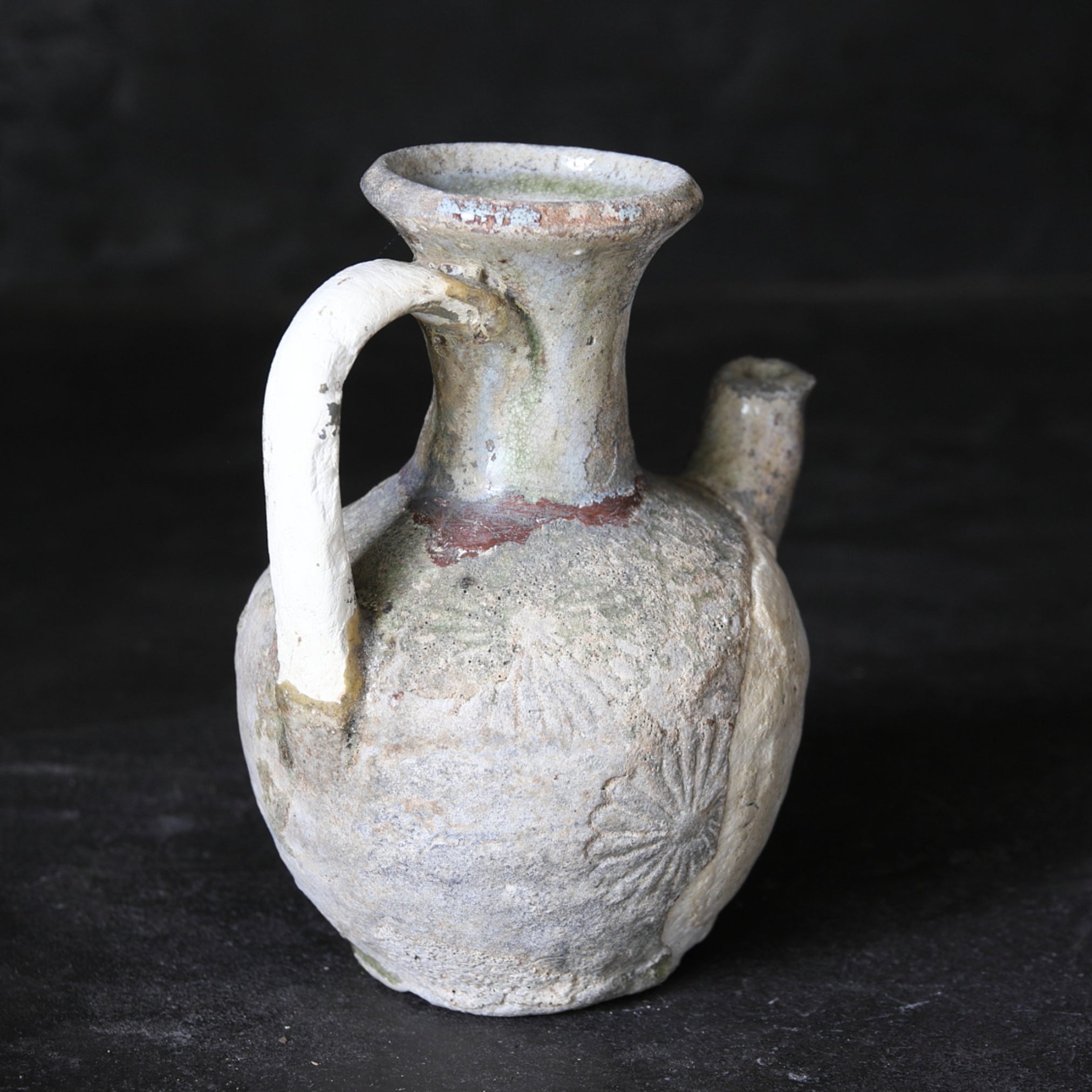 鎌倉時代 古瀬戸 灰釉印花文手付水注（1185–1333 CE） | 入蘆花