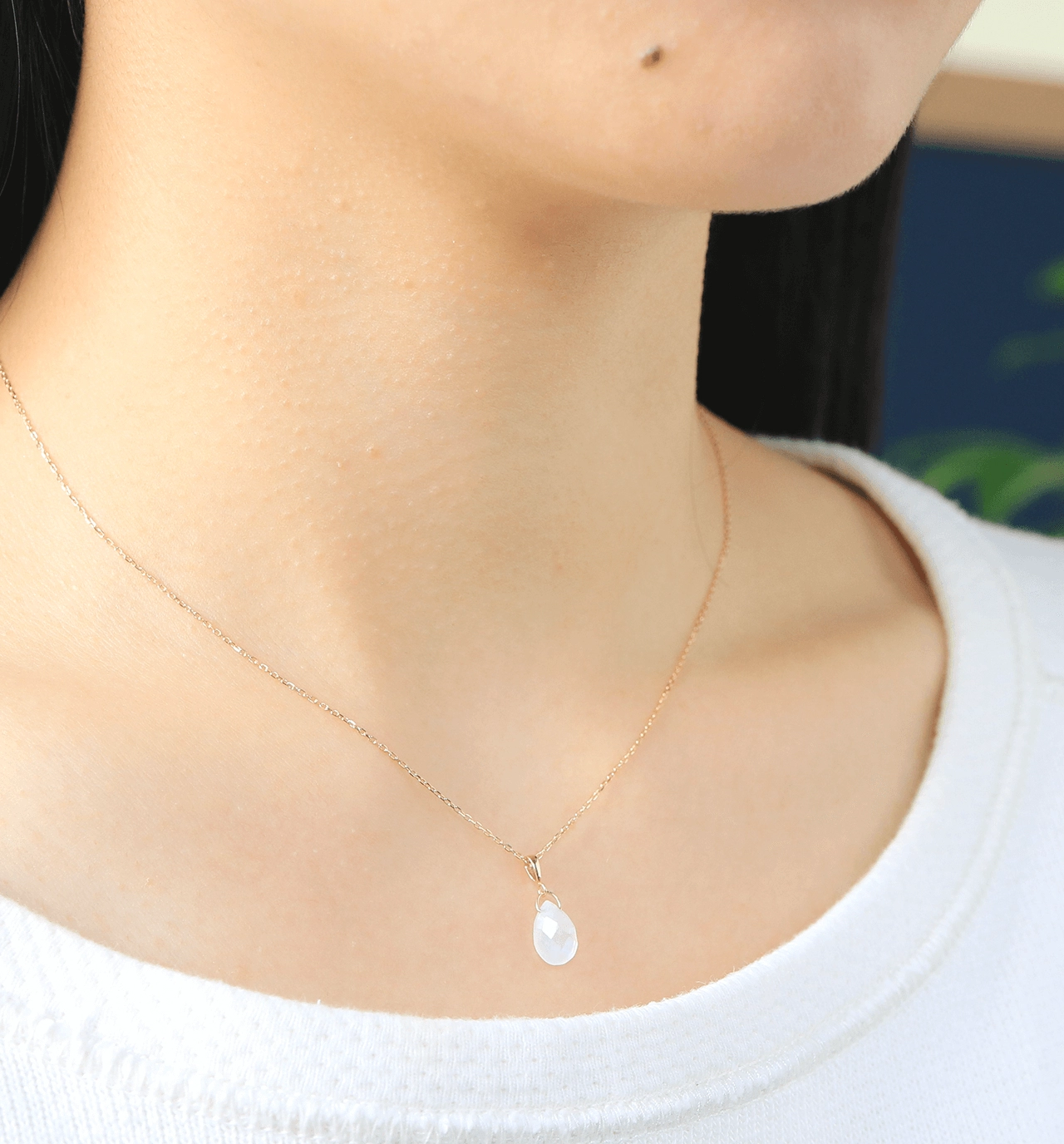 6月誕生石 K10 ムーンストーン(平ドロップ) ネックレスチャーム