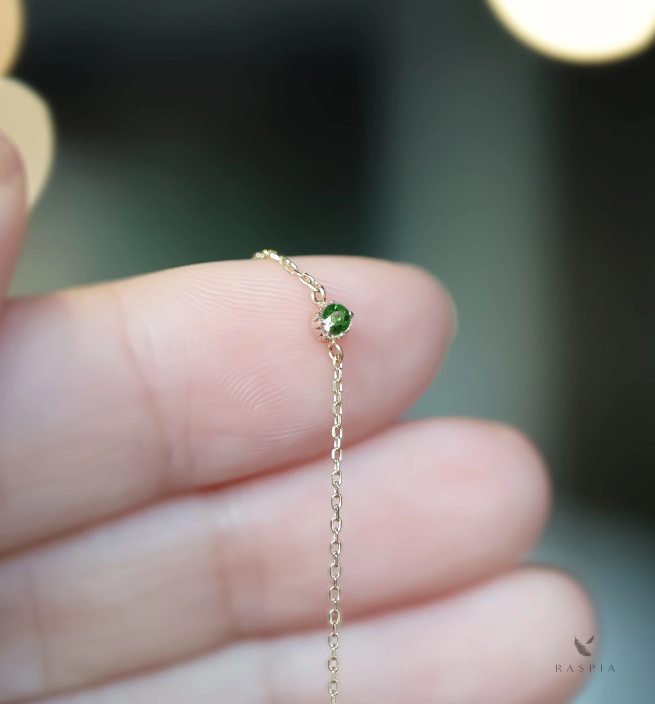 1月誕生石 K10 ツァボライト(グリーンガーネット)の一粒ブレスレット