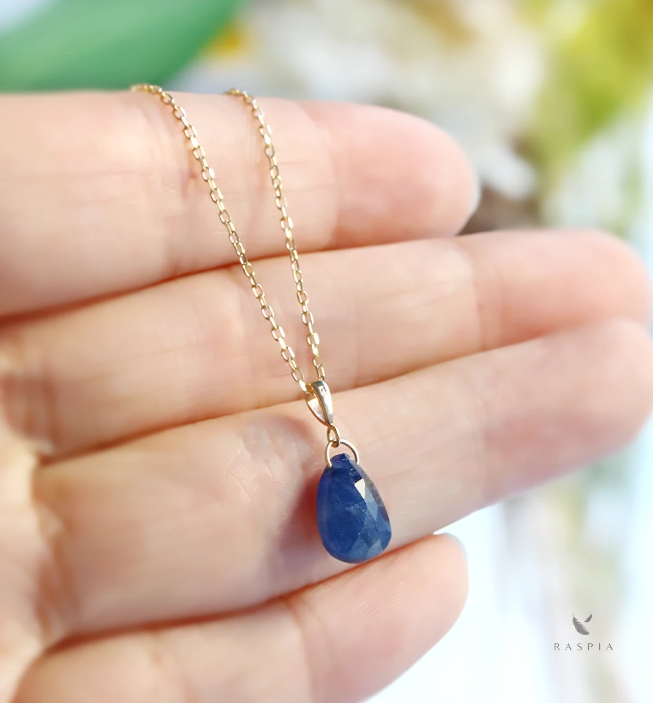 9月誕生石 K10 サファイア(ペアシェイプ) ネックレスチャーム