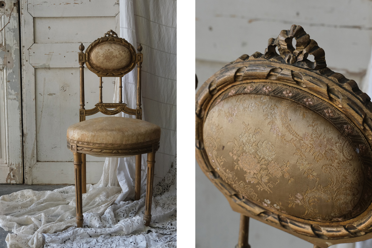 E113-1 フランス アンティーク ルイ16世様式サロンチェア リボン彫刻 椅子