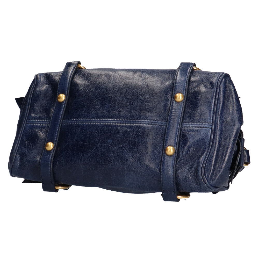Miu Miu Ribbon Shoulder Bag Leather Navy Women's Used – 【公式