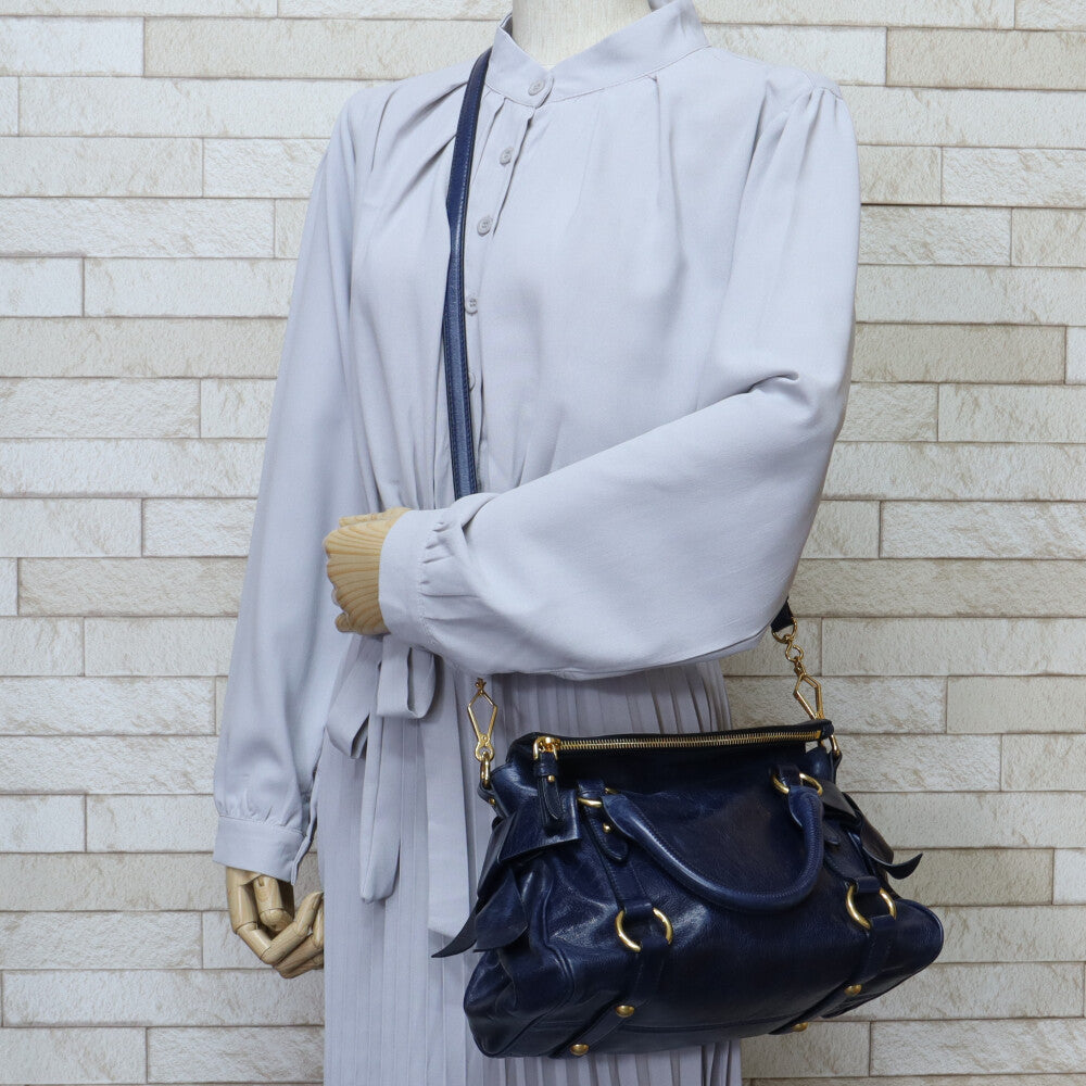 Miu Miu Ribbon Shoulder Bag Leather Navy Women's Used – 【公式