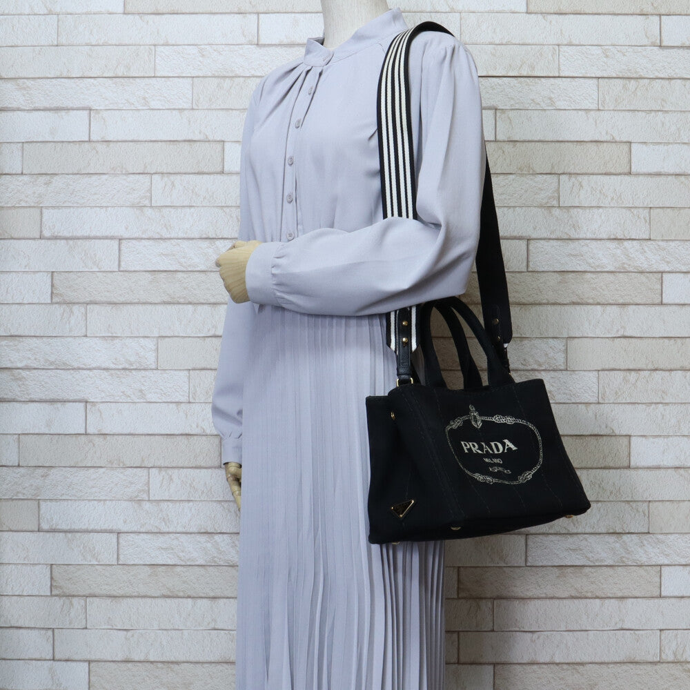 PRADA Prada Canapa Mini Shoulder Bag Canvas Black Women's Used [36