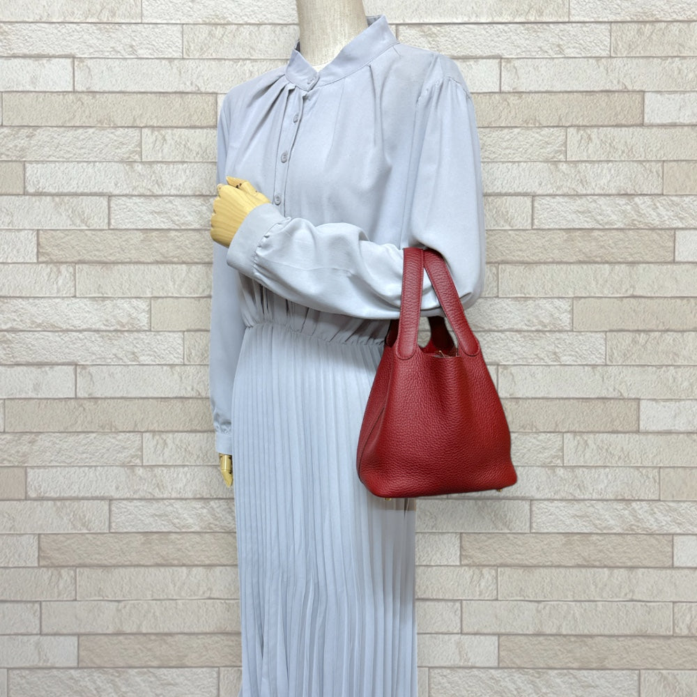 HERMES エルメス ピコタンロックPM ハンドバッグ レザー レッド