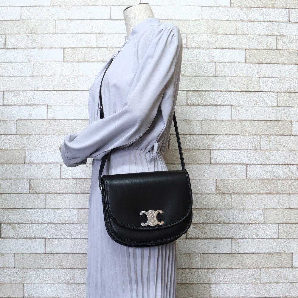 CELINE Celine Torionf Shoulder Bag Leather Black Ladies Used