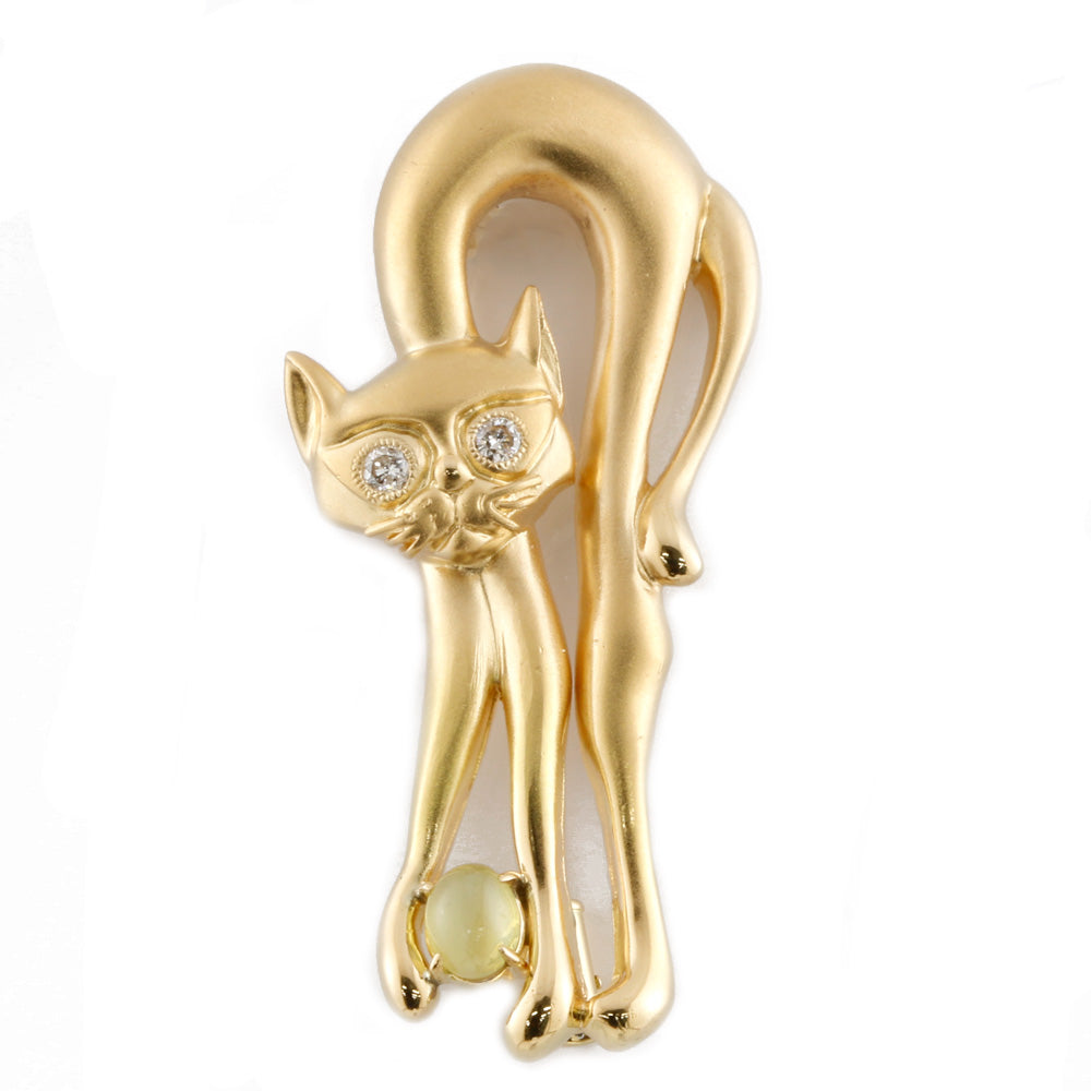 K18 ブローチ キャッツアイ0.76CT ダイヤモンド0.10CT キャット 猫