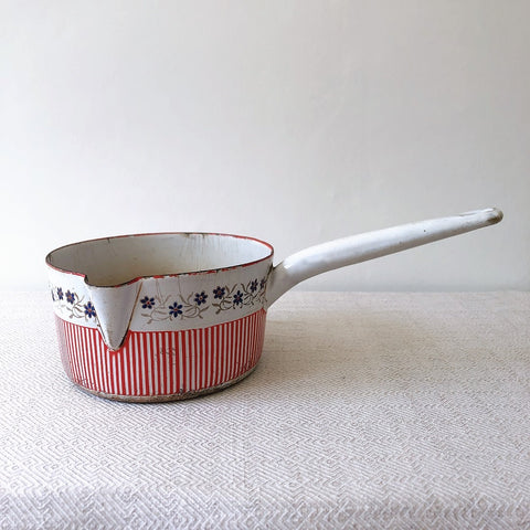 フランスBB社 アンティーク ホーロー片手鍋 ガーランドレッド