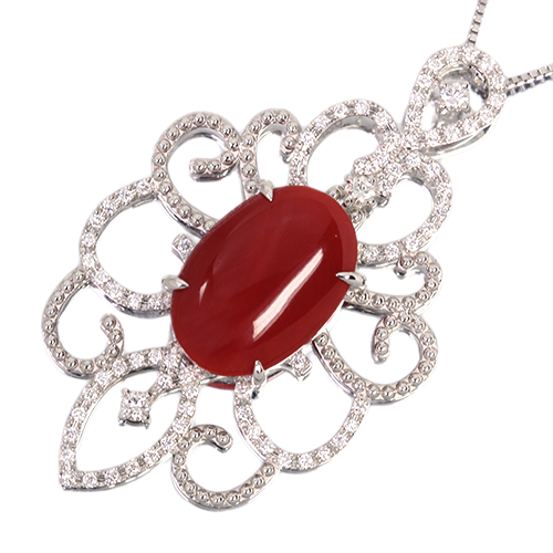 血赤珊瑚 7.3ct ダイヤモンド 0.6ct プラチナ ネックレス【品質保証書