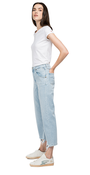 11 OZ DEEP BLUEクロップハイウエストテーパードフィットデニム ZANHA