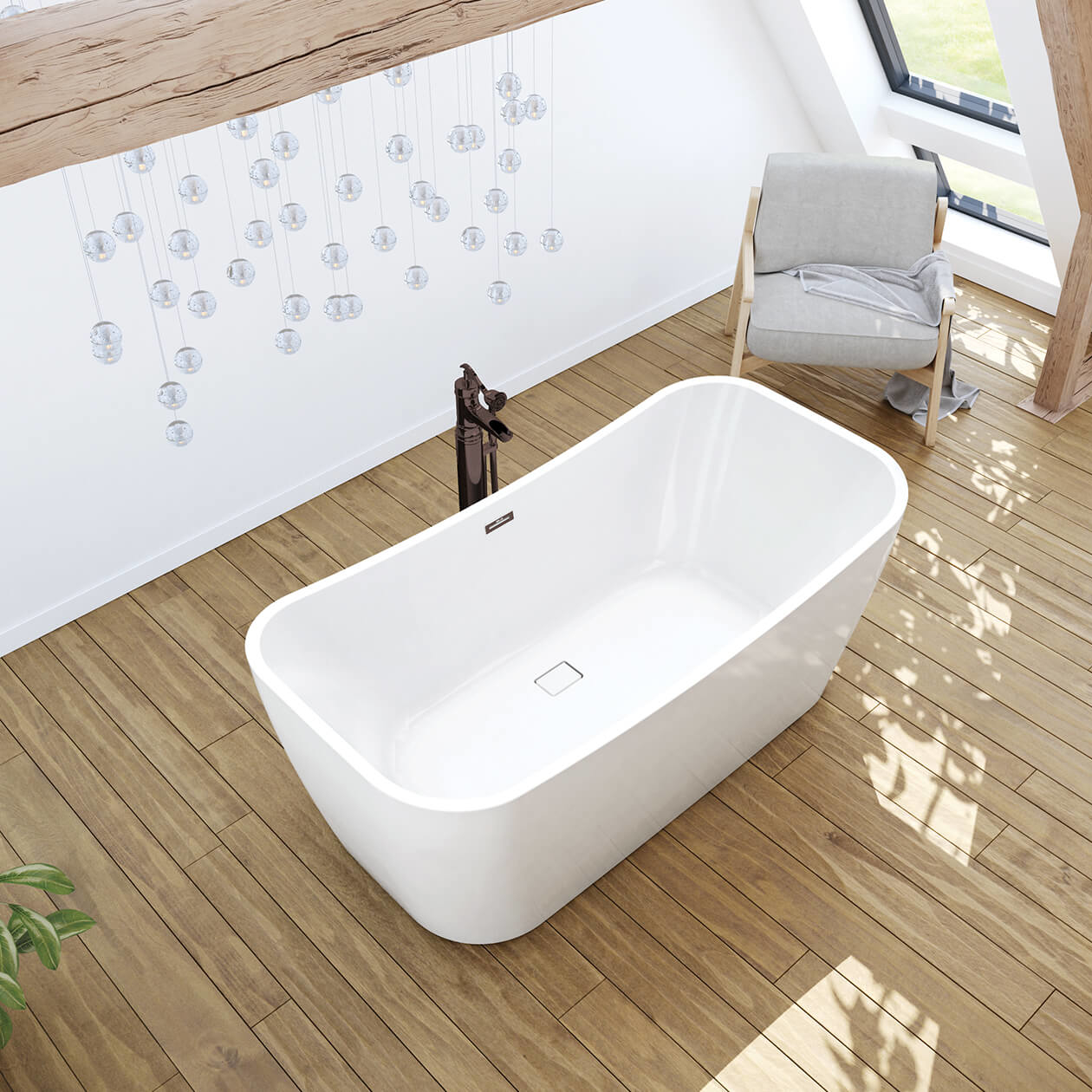 Villi 65 x 32 Acrylic Freestanding Center Drain Bathtub in White