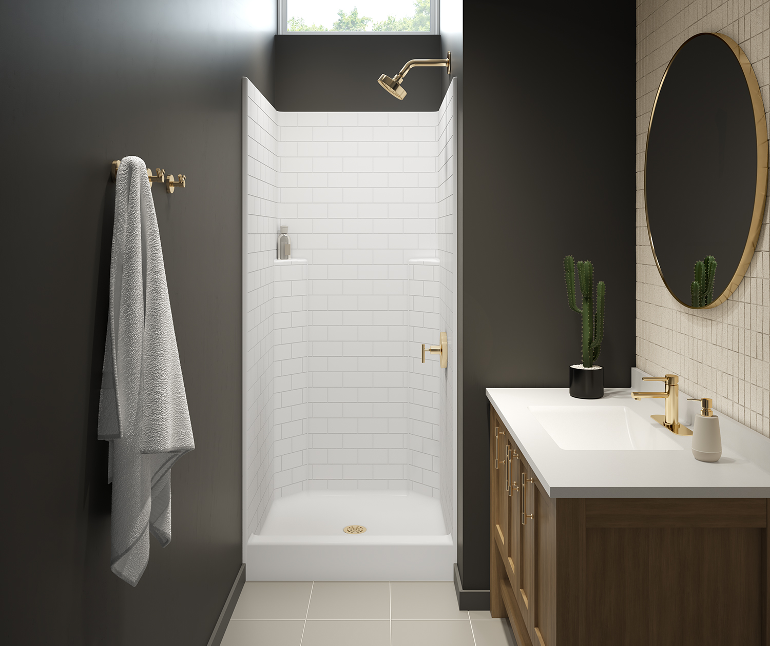 13636STT AcrylX Alcove Center Drain One-Piece Shower in White