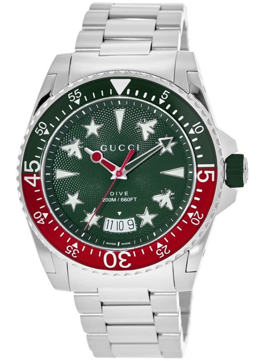 Gucci Dive 45mm Green Dial Steel Men's Watch YA136222 | WatchMaxx